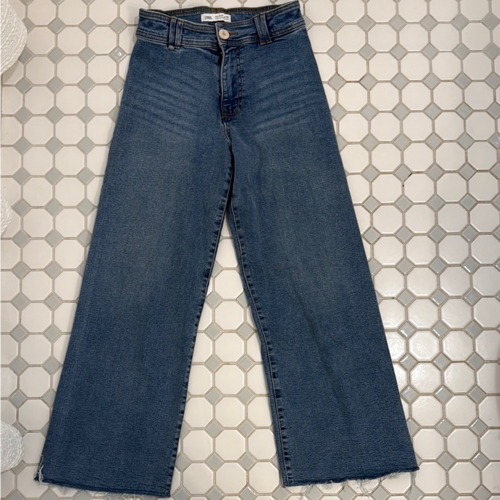 Girls Zara Blue Flare Wide-Leg Jeans